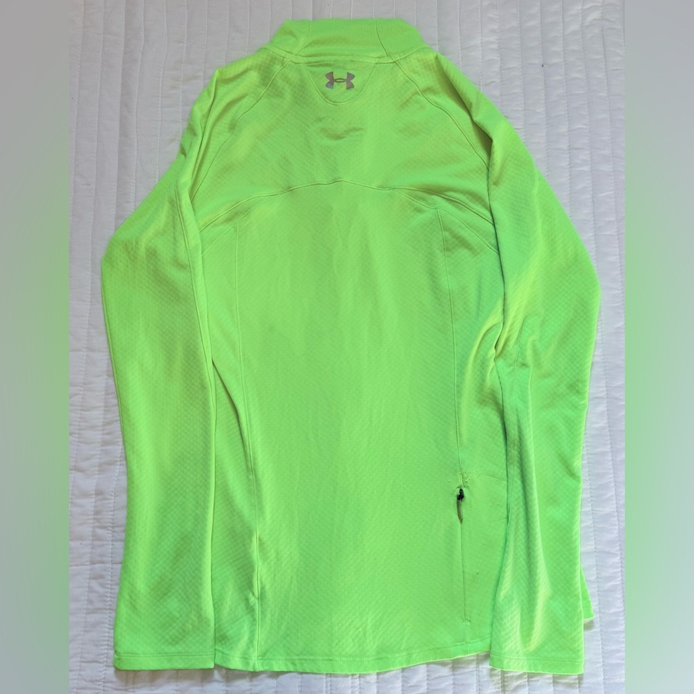 Under Armour Women’s Neon Green Semi-Fitted Heat Gear 1/4 Zip Long Sleeve Sz S - Picture 9 of 11